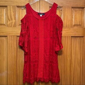 Blue Rain Red Lace Dress Size Medium NWT